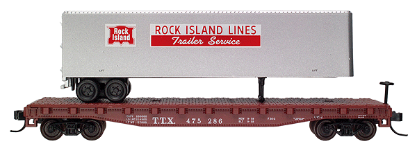 50' Piggyback Flatcar w/40' Trailer -- Trailer Train Corporation w/Rock Island Trailer #475286 (Boxcar Red, white)