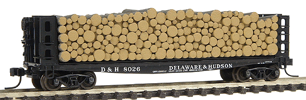 Pulpwood Flatcar w/Load - Assembled -- Delaware & Hudson #8026 (black, white)