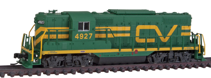 EMD GP9 w/DCC - Torpedo Tube Air Tanks -- Central Vermont #4928 (green, yellow)