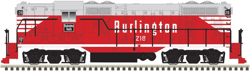 EMD GP7 Phase I w/Torpedo Tube Air Tanks - Standard DC - Master(R) -- Chicago, Burlington & Quincy #218 (Chinese Red, gray)
