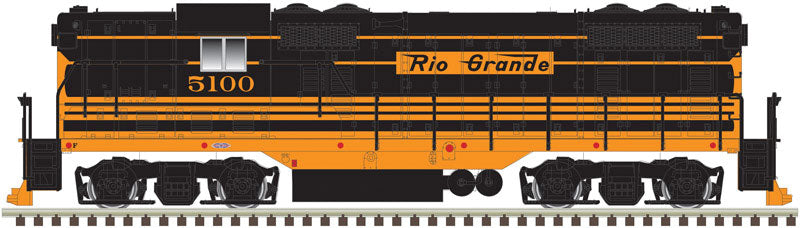 EMD GP7 Phase I w/Torpedo Tube Air Tanks w/DCC - Master(R) -- Denver & Rio Grande Western #5100 (black, Aspen Gold stripes, Flying Grande)