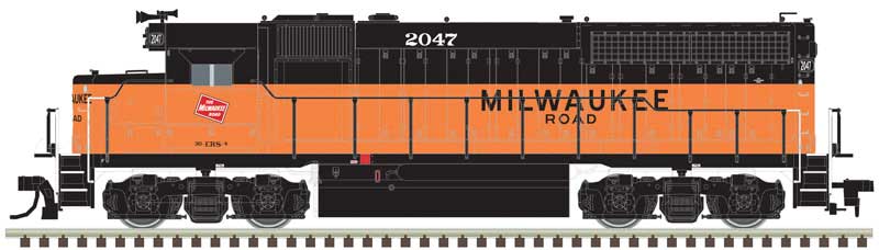 EMD GP40 Low Nose with Dynamic Brakes - LokSound and DCC - Gold -- Milwaukee Road 2047 (orange, black, Large Roadname)
