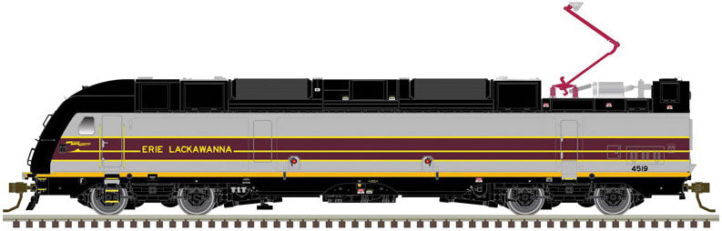 Bombardier ALP-45DP Dual Mode - Standard DC - Master(R) Silver -- New Jersey Transit 4519 (Erie Lackawanna Heritage, gray, maroon, yellow)