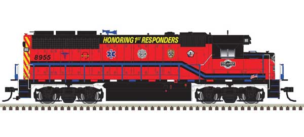 EMD GP40 with Ditch Lights - Standard DC - Master(R) Silver -- Port Harbor 8955 (1st Responders, red, white, blue, black)
