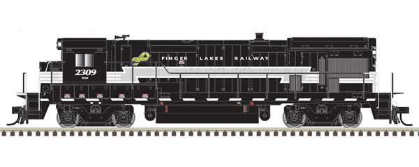 GE B23-7 Low Nose, No Nose Headlight, Anticlimber, Ditch Lights - Standard D -- Finger Lakes Railway #2310 (Ditch Lights, black, gray, white)