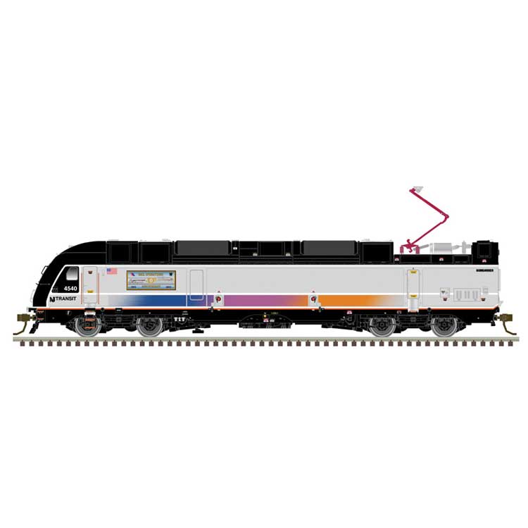 Bombardier ALP-45DP Dual Mode - Standard DC - Master(R) Silver -- New Jersey Transit #4540 (silver, black, magenta, orange, NJT 40th Anniversa