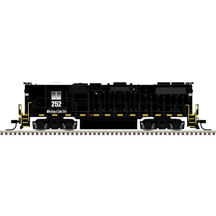 EMD GP38-2 High Nose - Standard DC - Master Silver -- Wheeling & Lake Erie #252 (black, white, yellow frame stripes)