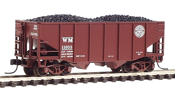 55-Ton Fishbelly 2-Bay Hopper w/Flat End -- Western Maryland #11933 ("Fast Freight" Oxide Red, white)