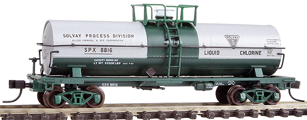 ACF 11,000-Gallon Tank Car w/Dome Platform - Ready to Run -- Solvay Process Division #8816 (silver, green)