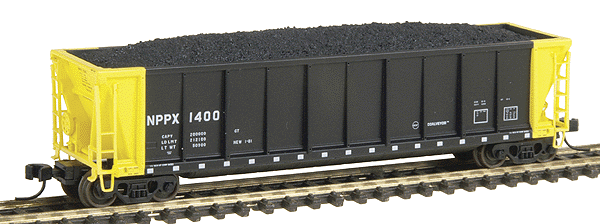 Coalveyor Bathtub Gondola - Assembled w/AccuMate(R) Couplers -- NPPX "Double Rotary End" #1400 (black w/yellow end)