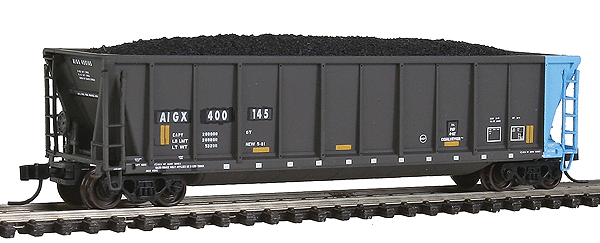 Master(TM) Coalveyor Bathtub Gondola - Ready to Run -- AIG Rail Services AIGX (black, blue, yellow Conspicuity Markings)