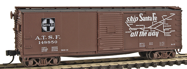 USRA 40' Rebuilt Steel Boxcar - Assembled -- Santa Fe #148850 ("The Chief," Boxcar Red, white, black)