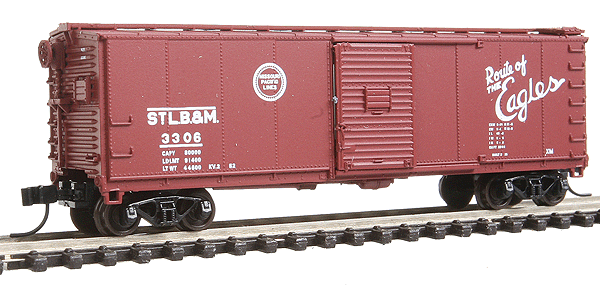 Master(R) USRA 40' Rebuilt Steel Boxcar - Ready to Run -- Missouri Pacific/St. Louis, Brownsville & Mexico #3306 (brown, Eagle Slogan)