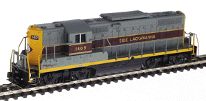 Diesel EMD GP7 Phase 2 "Torpedo Tube" Passenger Unit Powered -- Erie Lackawanna #1405 (gray, maroon, yellow)