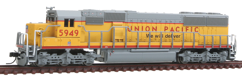 Diesel EMD SD60 Powered - No Decoder -- Union Pacific #5949 (Armour Yellow, gray: "We Will Deliver" Slogan)