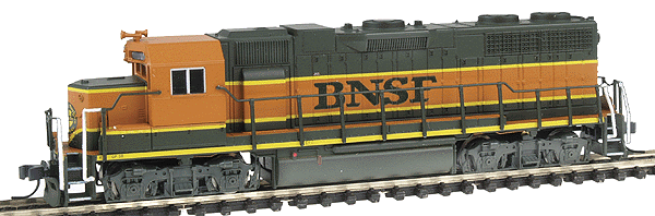 EMD GP38 Low Nose - Standard DC -- Burlington Northern Santa Fe - Painted (orange, green, yellow); No Unit Numb