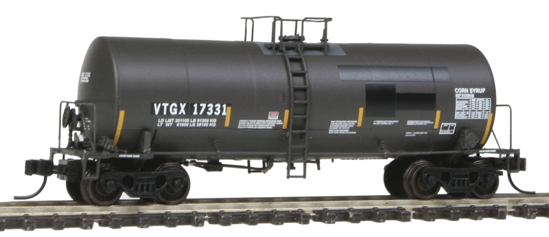 Trinity 17,600-Gallon Corn Syrup Tank Car - Ready to Run -- VTG North America VTGX #17331 (Black Patches, black, No Logo)
