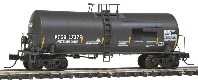 Trinity 17,600-Gallon Corn Syrup Tank Car - Ready to Run -- VTG North America VTGX #17377 (Black Patches, black, No Logo)