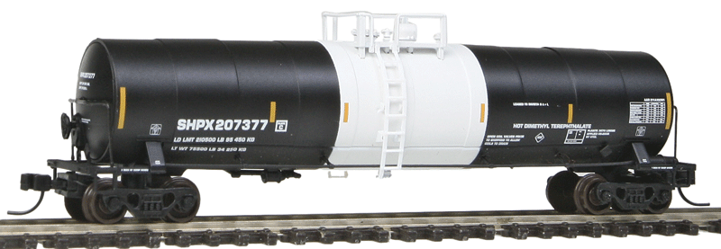 23,500-Gallon Tank Car - Ready to Run - Master(R) -- Invista SHPX #207377 (black, white, yellow Conspicuity Marks, No Logo)
