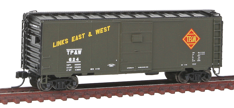 Pullman-Standard PS-1 40' Boxcar w/7' Door - Ready to Run -- Toledo, Peoria & Western #624 (green, black, Links East & West Slogan)