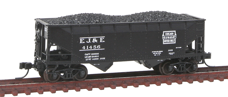2-Bay Offset-Side Hopper w/Flat Ends & Load - Ready to Run - Master -- Elgin Joliet & Eastern #41456 (black, Outer Belt Logo)