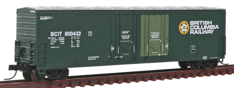 Evans 53' Double Plug-Door Boxcar - Ready to Run - Master -- British Columbia Railway #800432 (green, silver, Dogwood Logo)