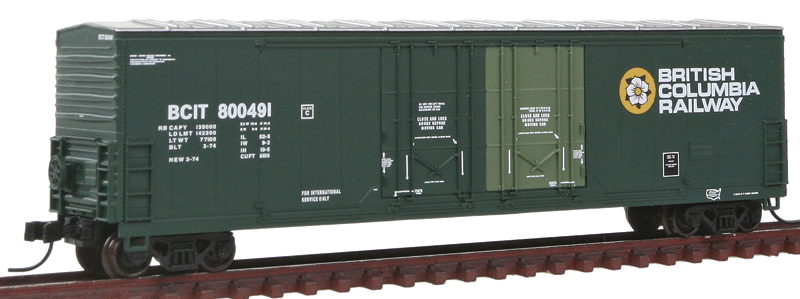 Evans 53' Double Plug-Door Boxcar - Ready to Run - Master -- British Columbia Railway #800491 (green, silver, Dogwood Logo)