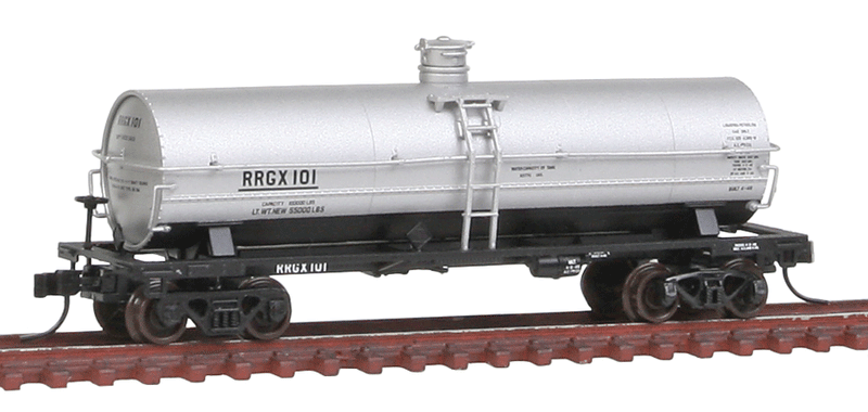 11,000-Gallon Tank Car No Platform - Ready to Run - Master(R) -- Ryan Ruralgas RRGX #101 (silver, black)
