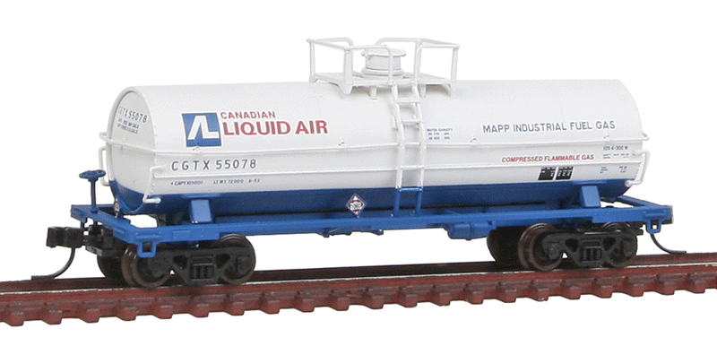 11,000-Gallon Tank Car w/Platform - Ready to Run - Master(R) -- Canadian Liquid Air CGTX #55078 (white, blue, red)