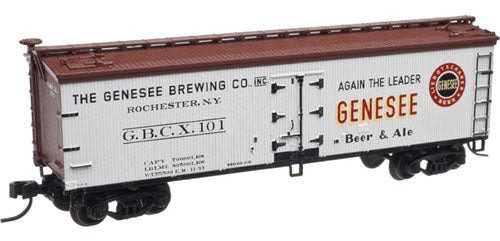 40' Wood Reefer - Ready to Run - Master(R) -- Genesee Brewing Company GBCX #102 (gray, Boxcar Red, black, red)