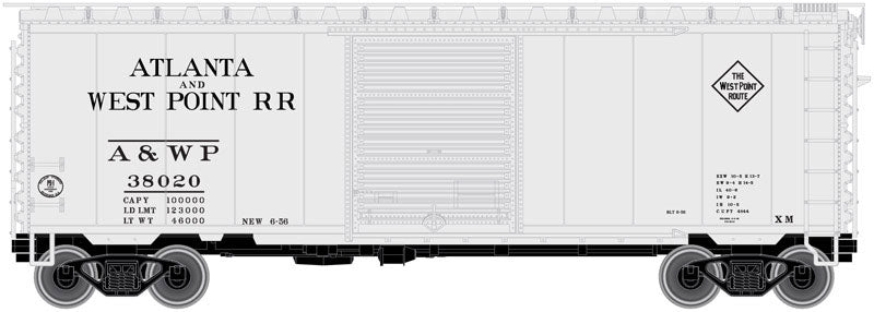 P-S PS-1 40' Boxcar w/8' Door, 12 Stiffener Roof - Ready to Run - Master(R) -- Atlanta & West Point #38011 (silver, black)