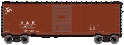 PS-1 40' Boxcar w/6'Door & 12-Stiffener Roof - Ready to Run -- Delaware & Hudson #18494 (Boxcar Red, black, Script D&H Logo)