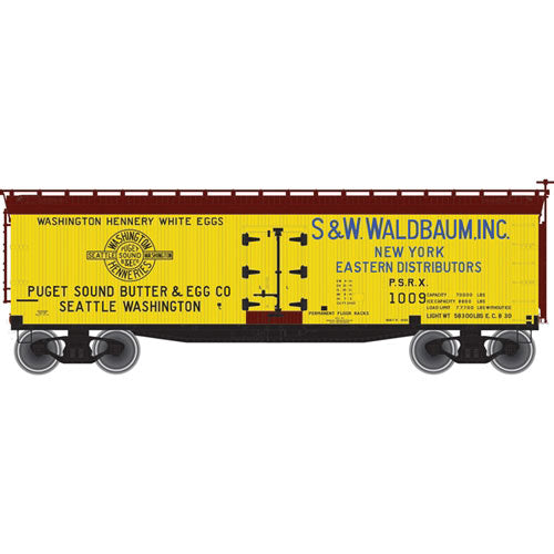 40' Wood Reefer - Ready to Run - Master(R) -- Puget Sound Butter & Egg Co. PSRX #1006 (yellow, Boxcar Red)