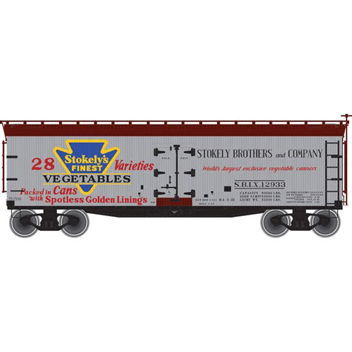 40' Wood Reefer - Ready to Run - Master(R) -- Stokely's Vegetables SBIX #12932 (gray, blue, red, yellow, Boxcar Red)