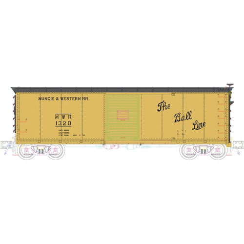 USRA Steel Rebuilt Boxcar - Ready to Run - Master(R) -- Muncie & Western #1320 (yellow, black, Ball Line Slogan)