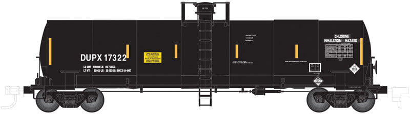 ACF 17,360-Gallon Chlorine Tank Car - Ready to Run - Master(R) -- E.I. Dupont #17322 (black, yellow Conspicuity Marks)