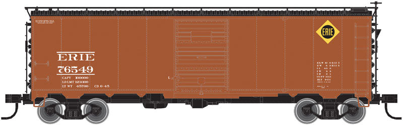 1932 ARA 40' Steel Boxcar - Ready to Run - Master(R) -- Erie #76549 (1945 Scheme; Boxcar Red, black; Yellow Logo)