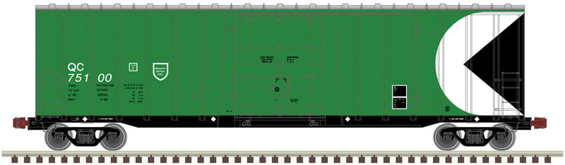 NSC 5111 50' Plug-Door Boxcar - Ready to Run -- Quebec Central #75154 (green, white, black, Newsprint Markings, Multimark Lo