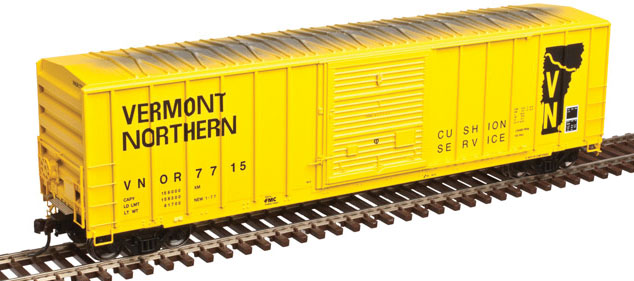 FMC 5077 50' Single-Door Boxcar - Ready to Run -- Vermont Northern #7715 (yellow, black)