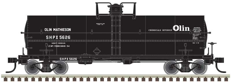 11,000-Gallon Tank Car with Platform - Ready to Run - Master(R) -- Olin Chemicals Division SHPX #5626 (black, white)