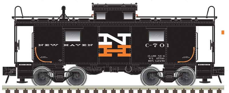 NE-6 Caboose - Ready to Run - Master(R) -- New Haven C-705 (black, vermillion, white, McGinnis Logo)