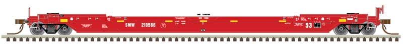 53' Rebuilt Well Car - Ready to Run - Master(R) -- St. Marys Railway West SMW 210566 (red, yellow Conspicuity Marks)