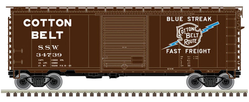 PS-1 40' Boxcar w/6'Door - Ready to Run - Master(R) -- Cotton Belt SSW 34760 (Boxcar Red, blue, Blue Streak Logo & Slogan)