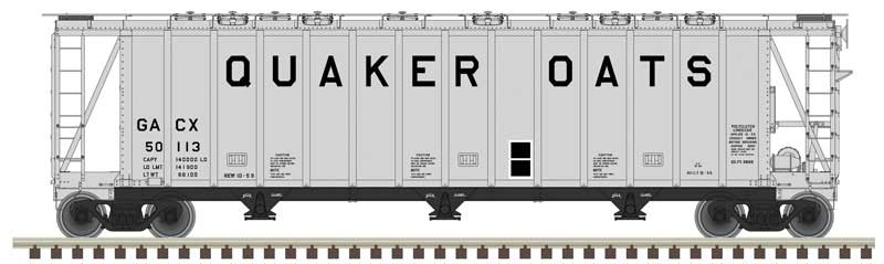 General American 3500 Dry-Flo 3-Bay Covered Hopper - Ready to Run -- Quaker Oats 50386 (gray, black)