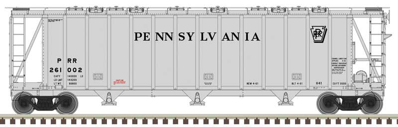 General American 3500 Dry-Flo 3-Bay Covered Hopper - Ready to Run -- Pennsylvania Railroad #261007 (gray, black; Shadow Keystone)