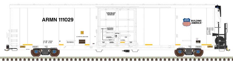TrinityRail(R) 64' Modern Reefer - Ready to Run - Master(R) -- Union Pacific ARMN 111118 (white, black, yellow conspicuity stripes)