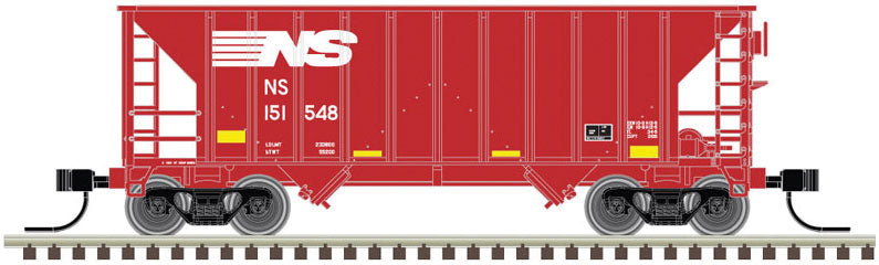 Greenville 100-Ton 2-Bay Hopper - Ready to Run - Master(TM) -- Norfolk Southern 151548 (Boxcar Red, white, yellow conspicuity marks)