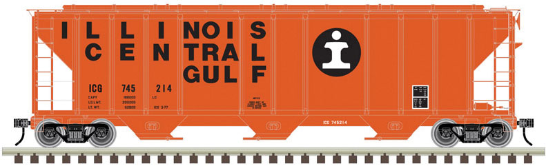 PS-2 4427 3-Bay Covered Hopper - Ready to Run - Master(R) -- Illinois Central Gulf 745204 (orange, black, white, Billboard Lettering)