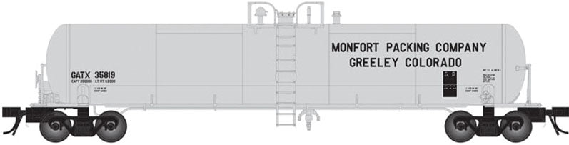 GATX 20,700-Gallon Tank Car - Ready to Run - Master(R) -- Monfort Packing Co. GATX #35816 (gray, black)