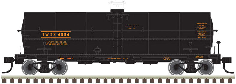 ACF 11,000-Gallon Tank Car No Platform - Ready to Run - Master(R) -- Tidewater Associated Oil TWOX 4001 (black, yellow)
